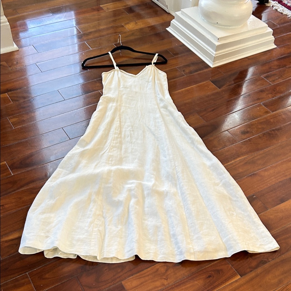 Mondi Cream Linen Dress with Eyelet Trim